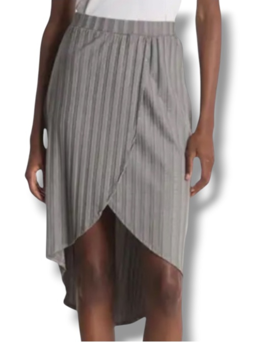 Go Couture Women’s High Low Ribbed Knit Grey Skirt Asymmetrical NWOT